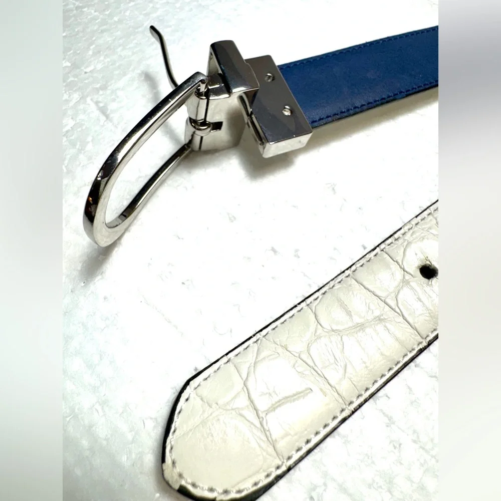 Leather Blue and White Unisex Belt